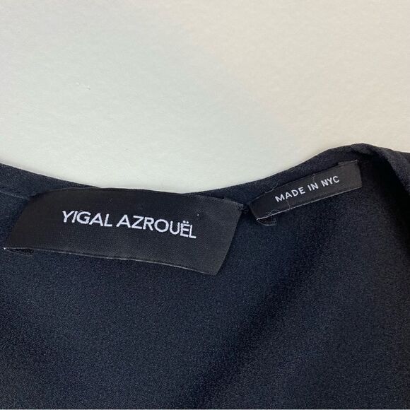 YIGAL AZROUËL Silk V-Neck Blouse Ruffle Lace Up 4 - Picture 5 of 6